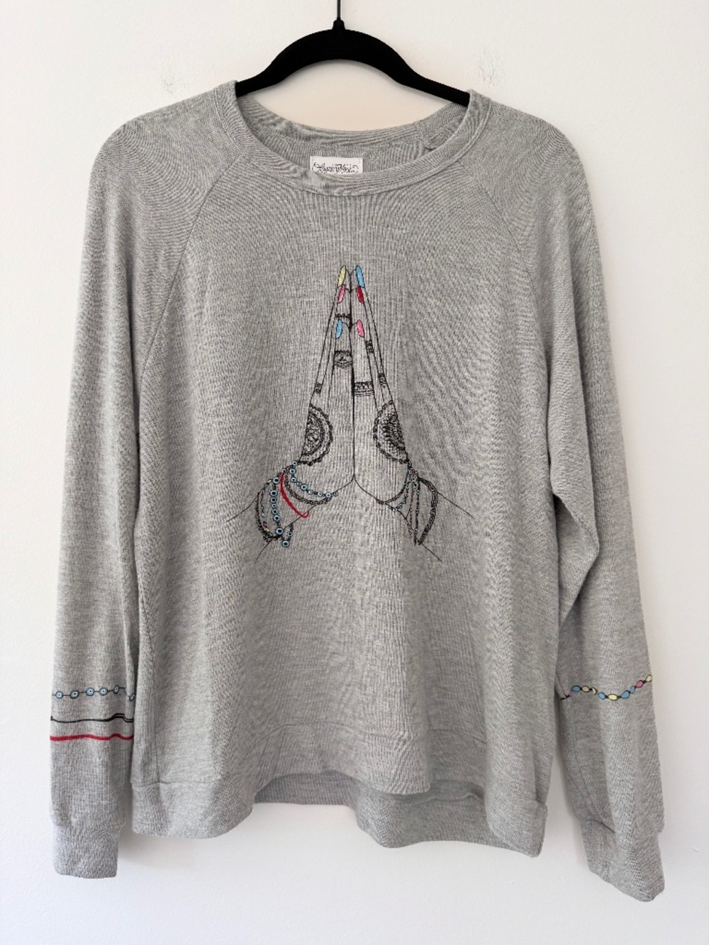 Lauren Moshi 'Luella Prayer Hands' Boho Graphic Festival Art to Wear Long Sleeve